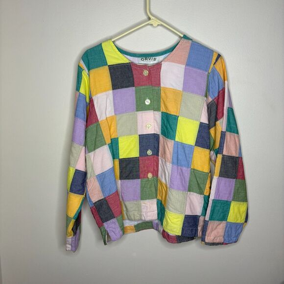 Vintage ORVIS patchwork cotton jacket button up  pastel 1990s size 16 - Picture 1 of 5
